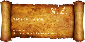 Matics Lajos névjegykártya